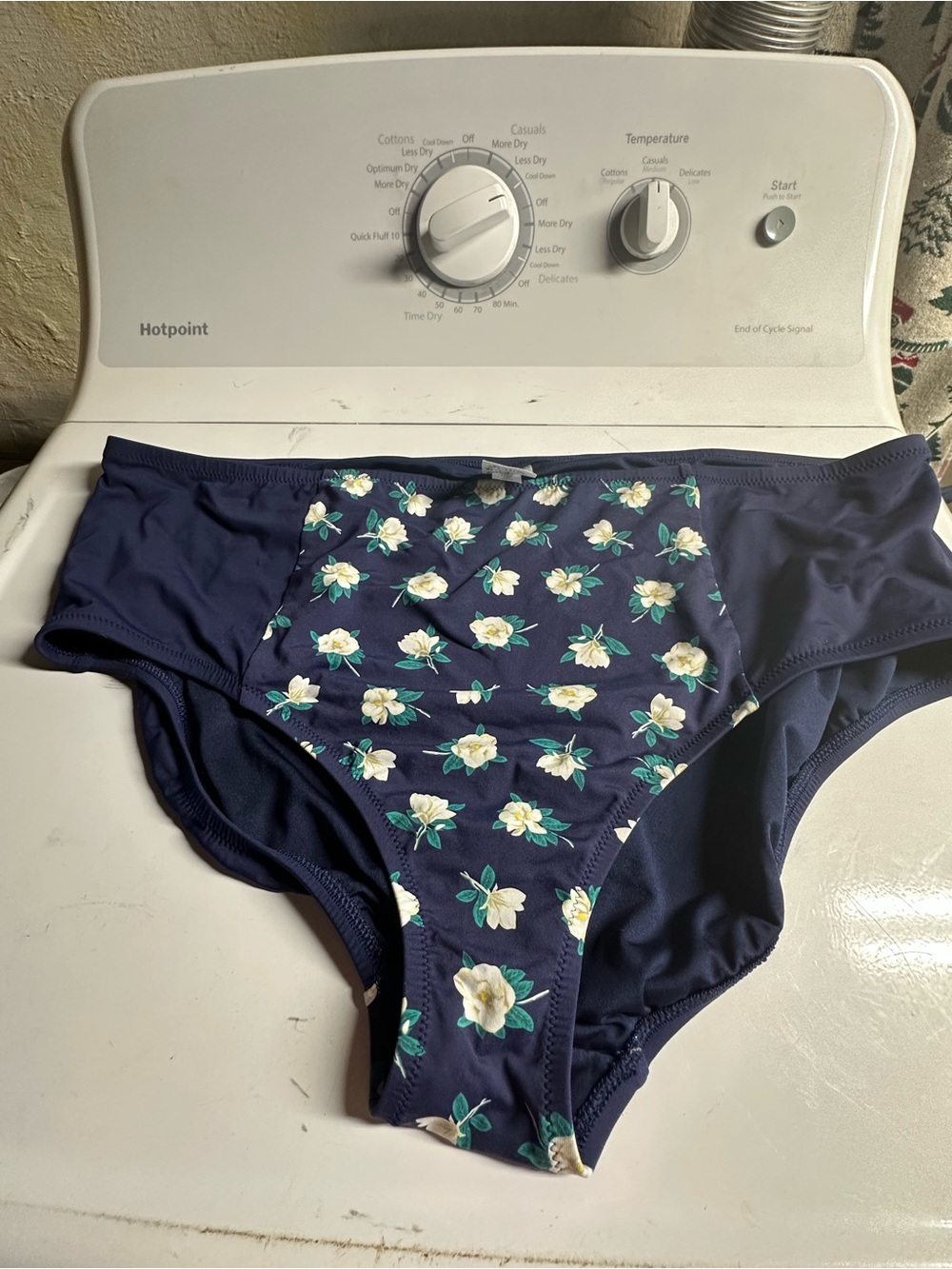 Lands' End Navy Floral High-Waist Swim Bottoms